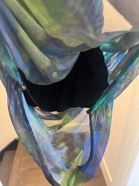 Topshop Ruched Mesh Midi Skirt - Blue Green Printed - US 4